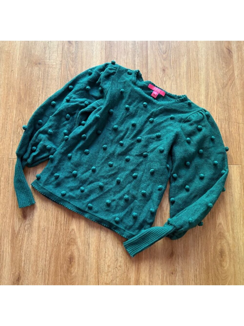 Lilly Pulitzer Kippa Puff Sleeve Pom Sweater Spruce Green Women’s Size XXS